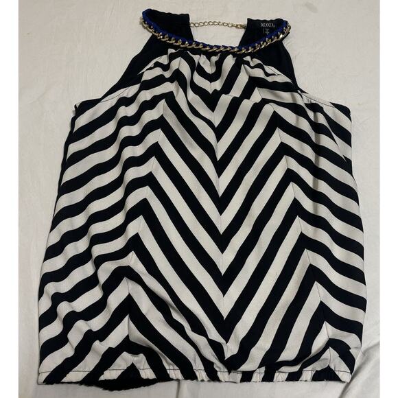 XOXO Women’s Size S Halter Top Neck Chain Black White Chevron Festival Western - Picture 1 of 8